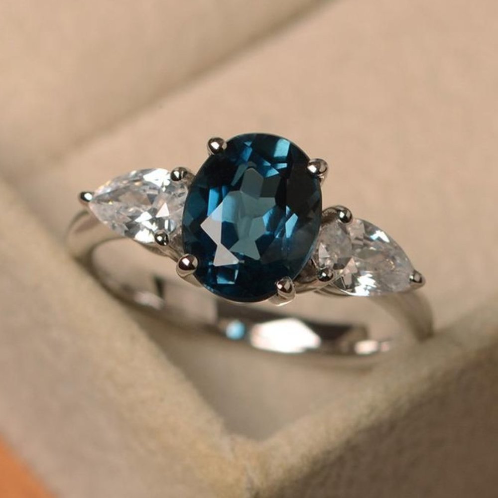 ✨ Dainty Anillos Oval Royal Blue Gemstone Beautiful Rings for Women, PD0…
